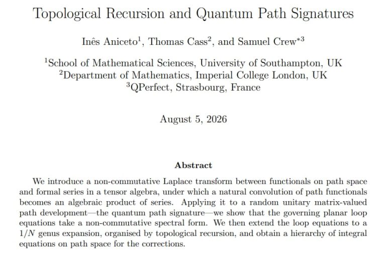 Topological Recursion and Quantum Path Signatures